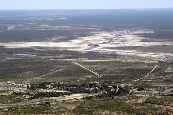 Vista aérea de lo que será el primer azud a 3 kilómetros de Desaguadero.