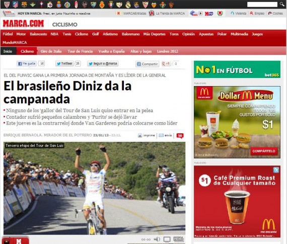 El diario marca de España muestra las etapas del VII Tour de Ciclismo en San Luis