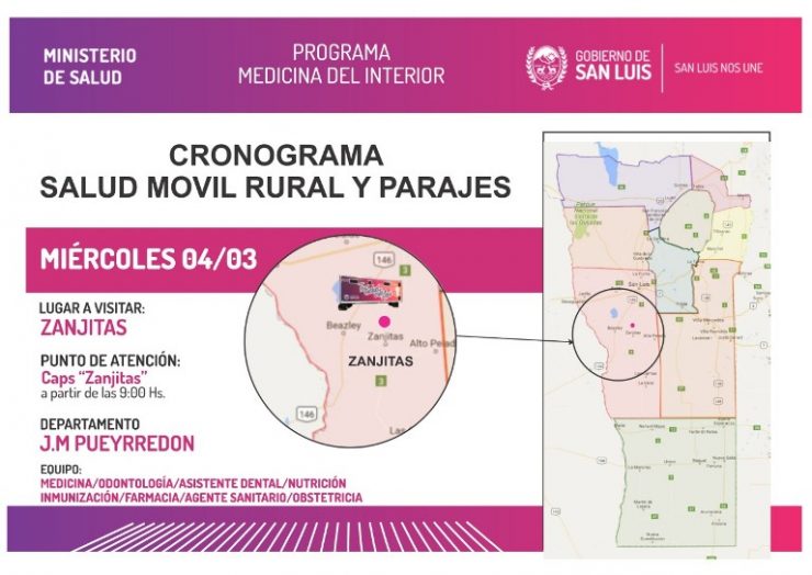 Salud Rural recorrerá Zanjitas, Varela y Cazador