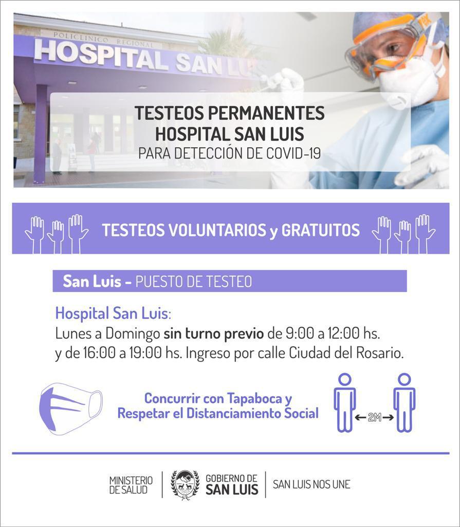 Implementan un operativo permanente de testeo en el Hospital San Luis