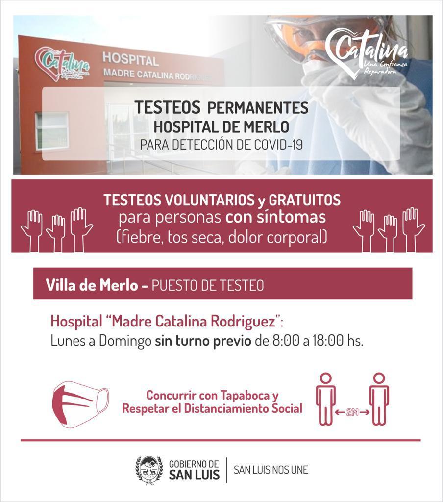 Harán testeos permanentes en el Hospital Madre “Catalina Rodríguez”