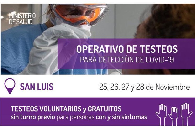 Realizarán una operativo de testeos en el centro de la ciudad de San Luis