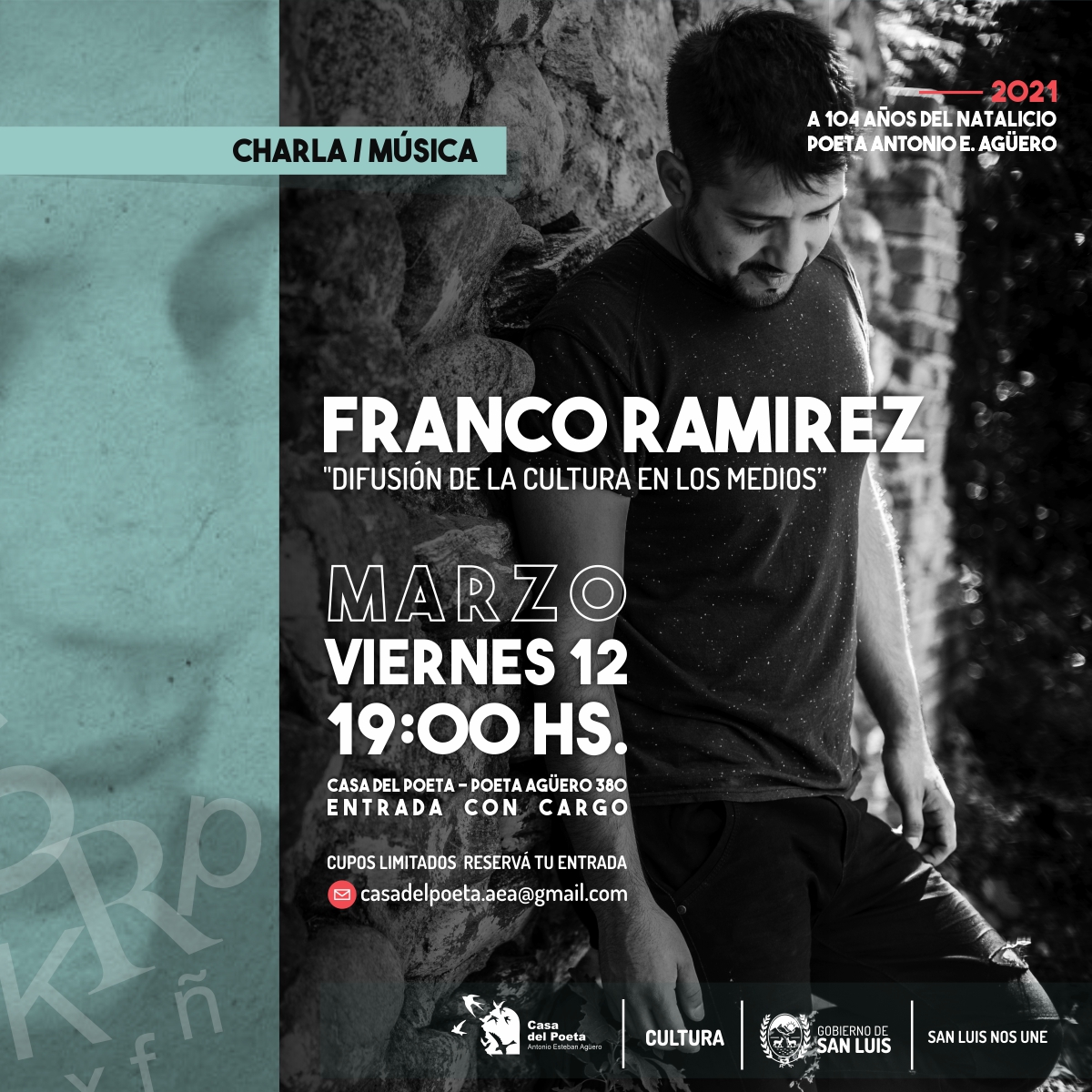 Franco Ramírez se presenta este viernes en el auditorio de La Casa del Poeta
