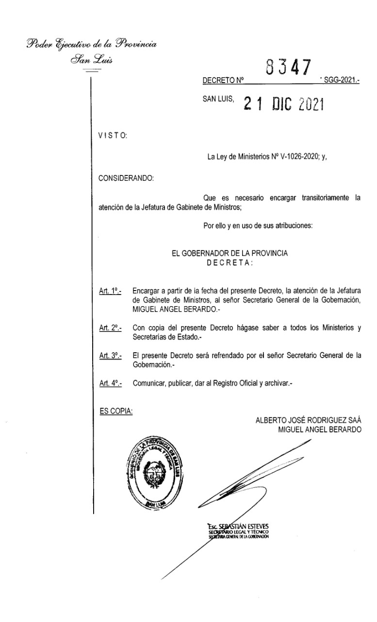 Miguel Ángel Berardo quedó a cargo de la Jefatura de Gabinete de Ministros