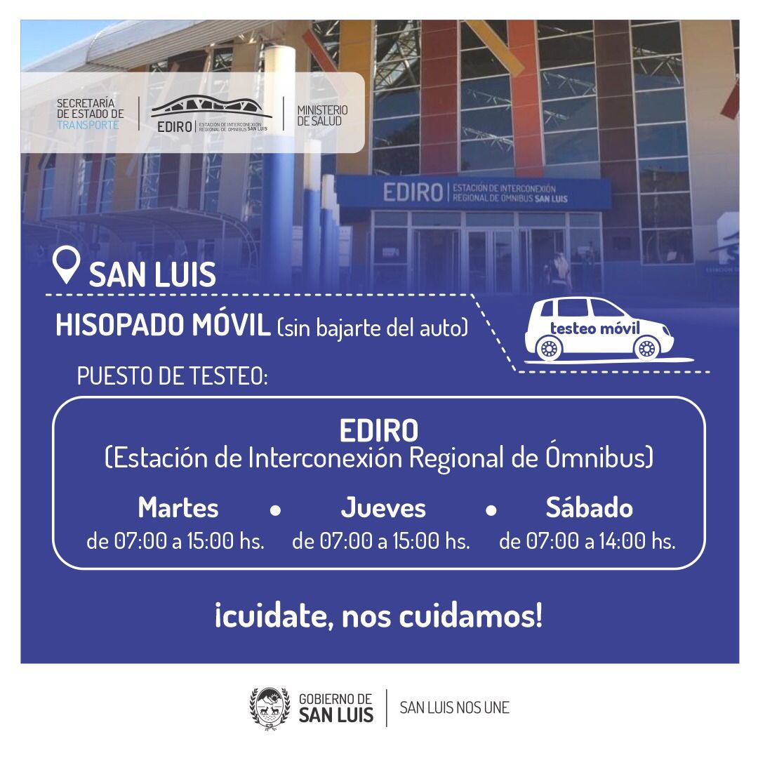 Hisopado móvil: Cambios en los horarios de testeo en la Estación EDIRO
