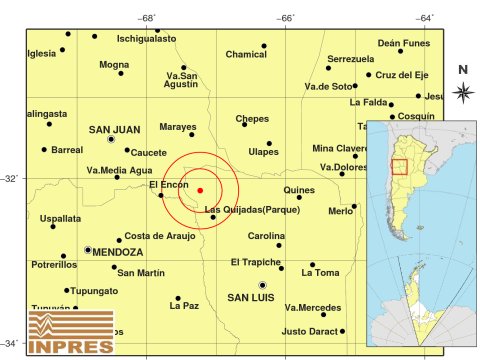 Se registró un sismo al noroeste de Sierra de las Quijadas 