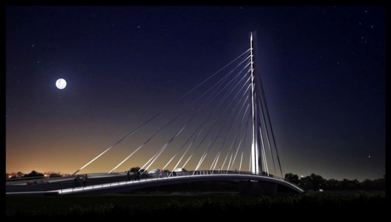Vista nocturna de lo que será el nuevo puente en Villa Mercedes.