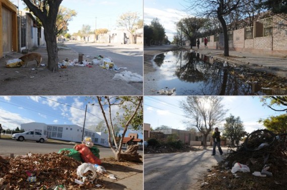 Basura y agua estancada en distintas zonas de los barrios del sudoeste de la ciudad.