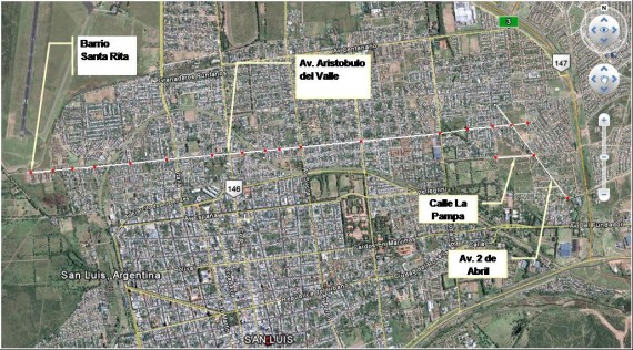El alumbrado público comprenderá la Avenida Aristóbulo del Valle, Avenida 2 de Abril y Calle Provincia de La Pampa.