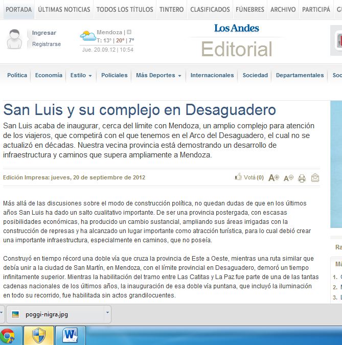 El Diario Los Andes destaca la obra pública de San Luis