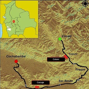 Mapa del recorrido de la Vuelta a Bolivia.