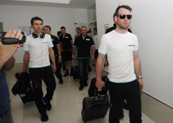Mark Cavendish,  junto a su equipo, el Omega Pharma-Quick Step.