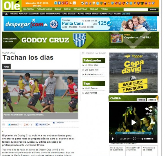 Olé destaca el partido entre Juventud y Godoy Cruz.