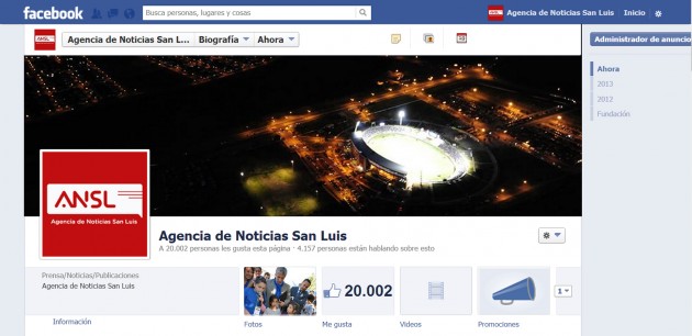 La Agencia de Noticias San Luis superó los 20.000 seguidores en Facebook