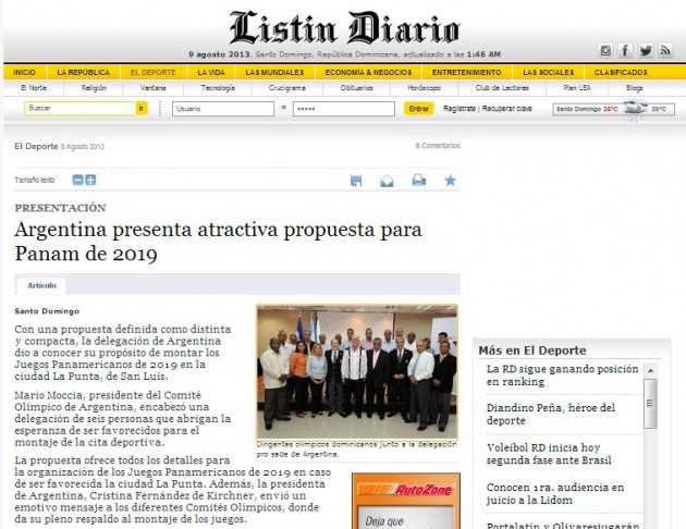 Imagen de la nota publicada en el Listin Diario de Santo Domingo