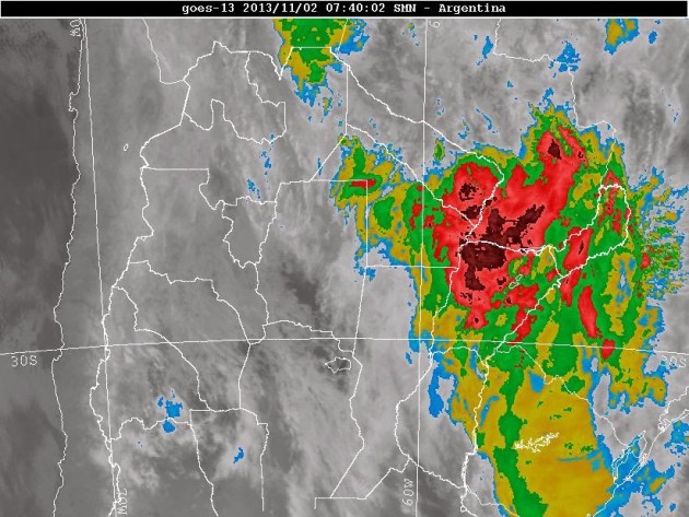 SATÉLITE - GOES 13 - SMN - Norte del país (Sábado 02/11 - 07:40 hs) Tormentas de variada intensidad sobre el norte del Litoral 