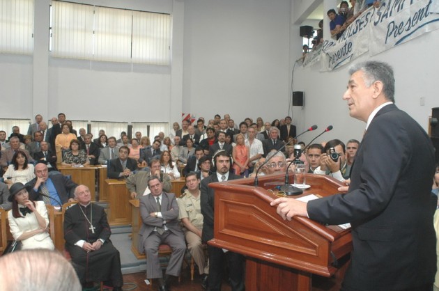 Gobernador doctor Alberto Rodríguez Saá durante su mensaje de apertura del Periodo Bicameral de Sesiones Ordinarias.