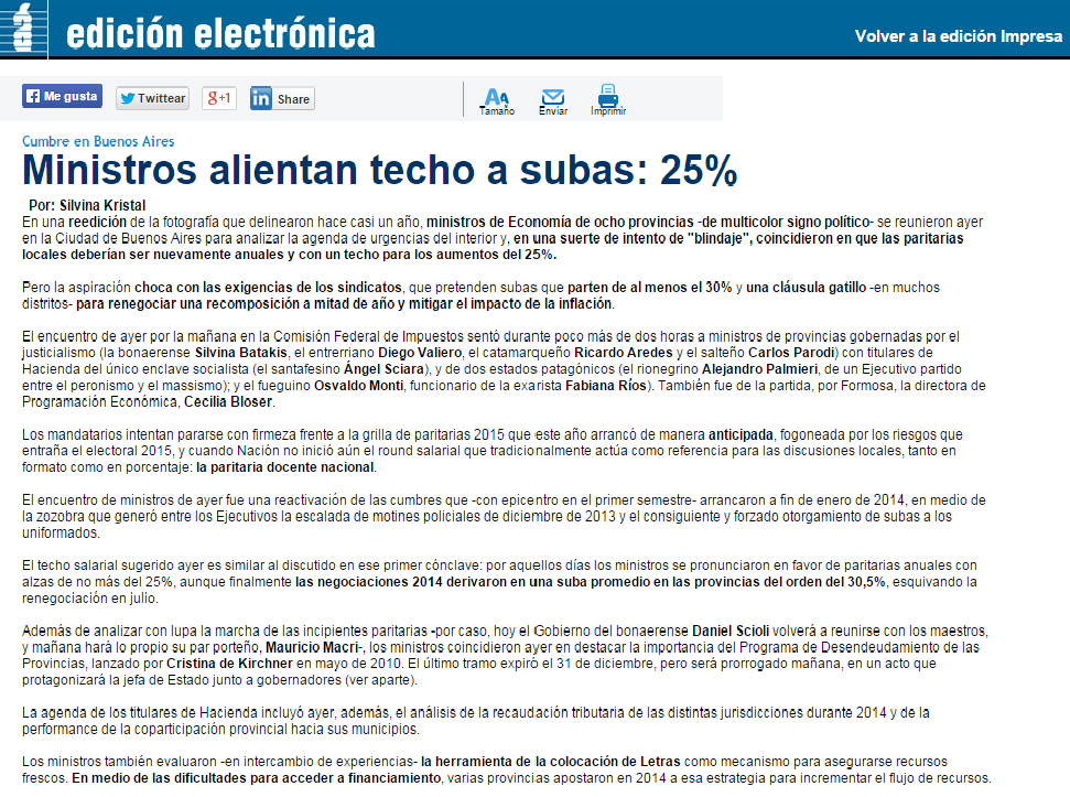 Ministros alientan techo a subas: 25%