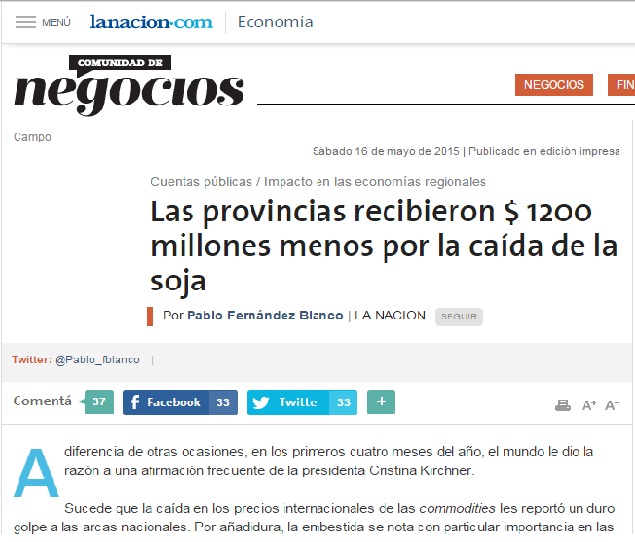 Las provincias recibieron $1200 millones menos por la caída de la soja