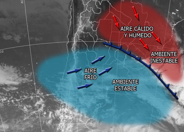 Frente frío avanzando hacia el norte del país.