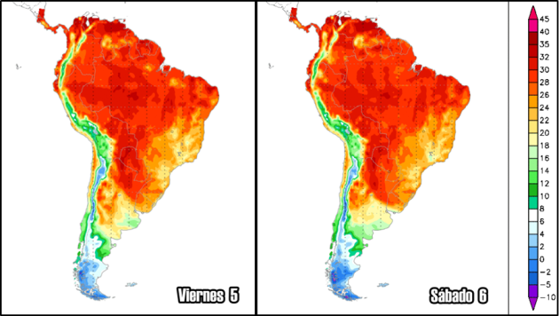 Temperaturas para el viernes y sábado. 