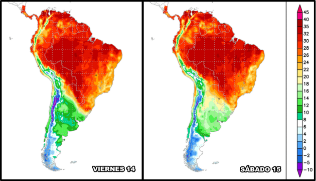 Temperaturas para el viernes y sábado.