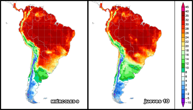 Temperaturas para el miércoles y jueves.