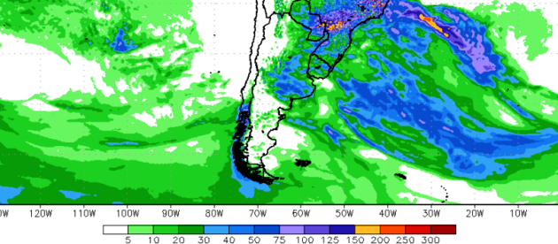 Acumulado de precipitación para los próximos 7 días.