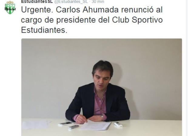 Carlos Ahumada renunció a la presidencia de Sportivo Estudiantes