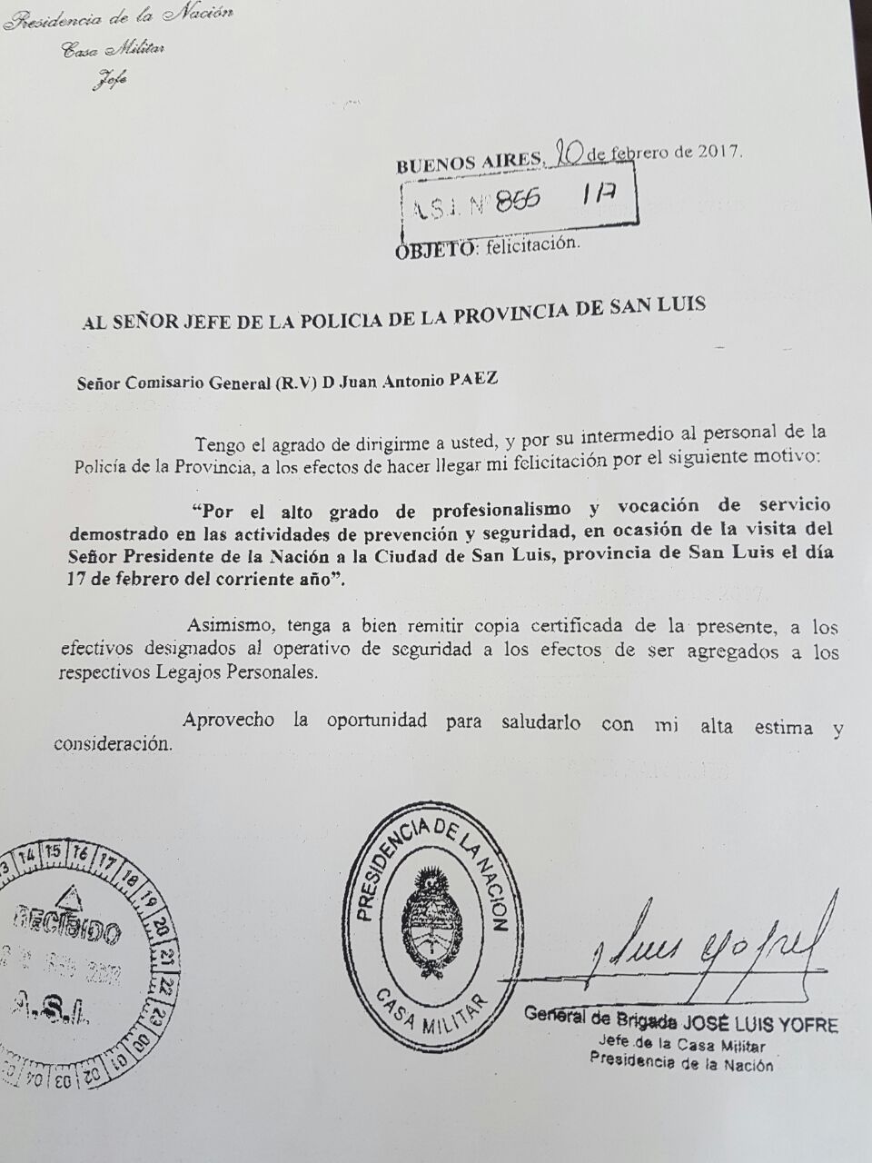 El Gobierno nacional le agradeció al jefe de la Policía por el operativo de seguridad