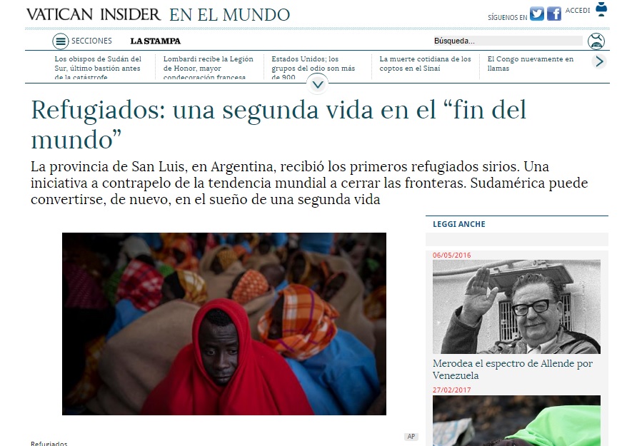 El diario La Stampa destacó la llegada de refugiados a San Luis