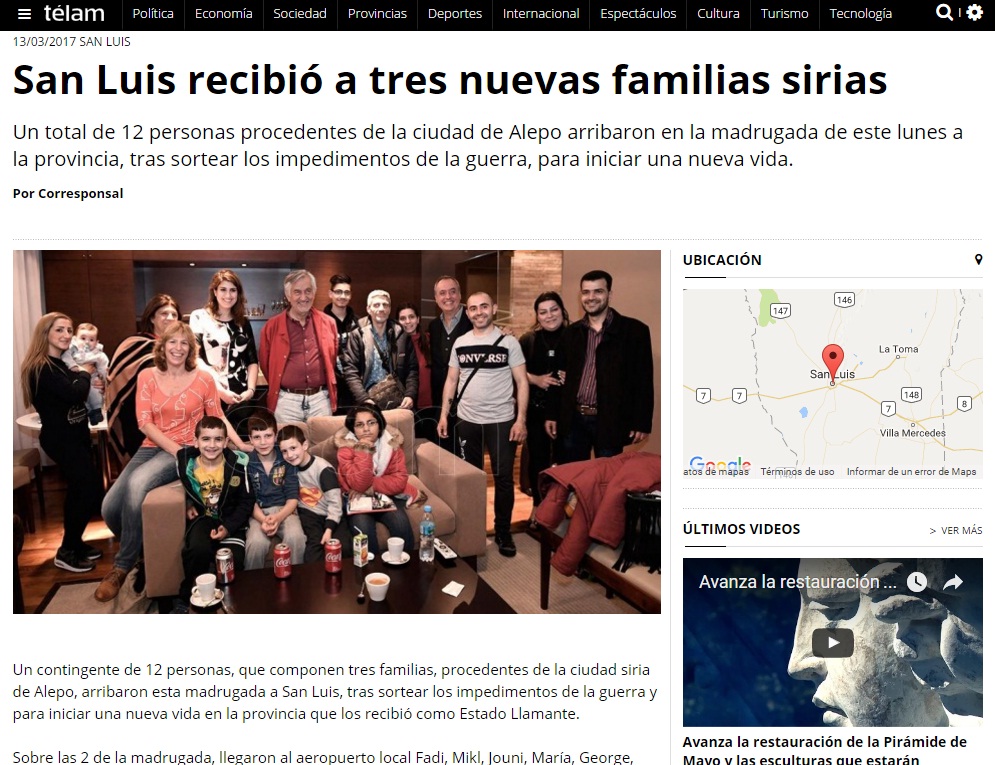 La llegada de las tres familias sirias a San Luis