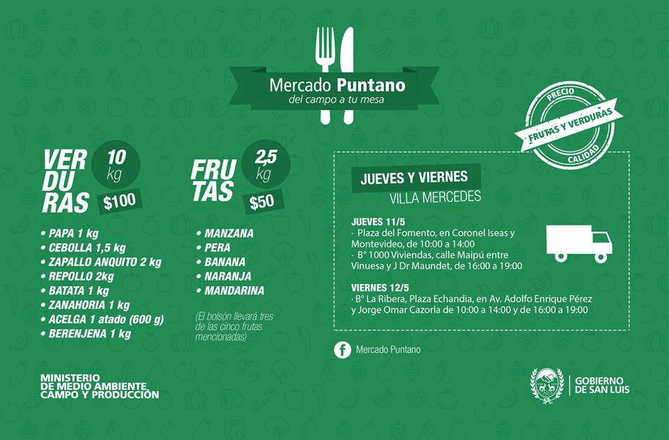 Mercado Puntano: los bolsones de frutas y verduras llegan este viernes a La Ribera