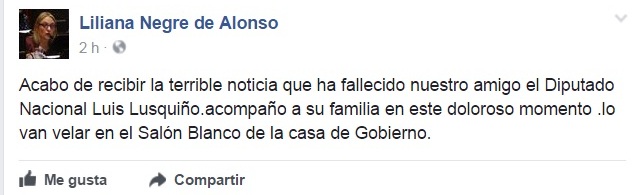 Tristeza y dolor de la senadora Negre por la muerte de su amigo Lusquiños