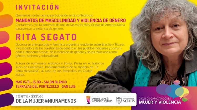 La reconocida antropóloga Rita Segato disertará en San Luis