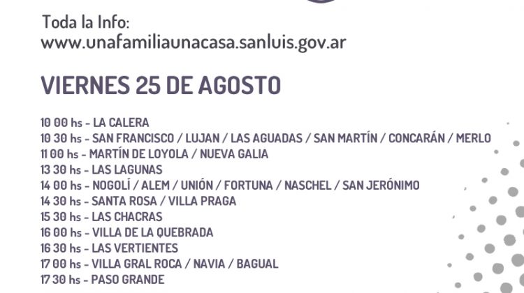 La Secretaría de Vivienda visitará este viernes 25 localidades