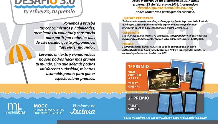 Desde el 26 de diciembre, los alumnos puntanos pueden participar de la 3ª edición del “Desafío 3.0”