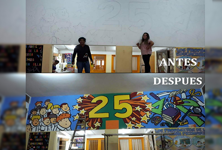 Realizaron un mural en conmemoración al 25º aniversario de la escuela villamercedina.
