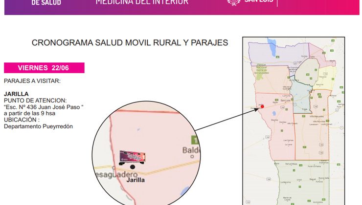 El equipo de Salud Rural visitará Jarilla