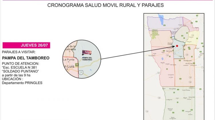 El equipo móvil de Salud Rural y Parajes viajará a Pampa del Tamboreo