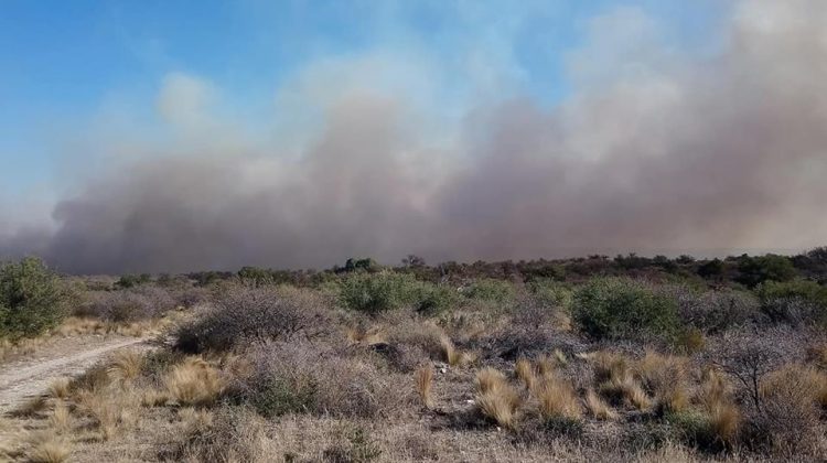 Bomberos trabajan para extinguir un incendio cerca de Tilisarao