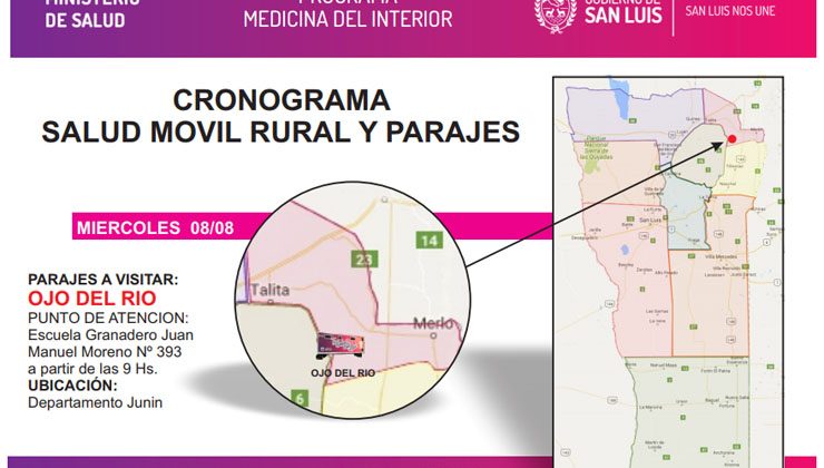 El equipo de Salud Rural llega este miércoles al paraje Ojo del Río