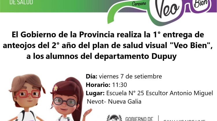 Plan Veo Bien: 82 chicos del departamento Dupuy recibirán este viernes sus anteojos