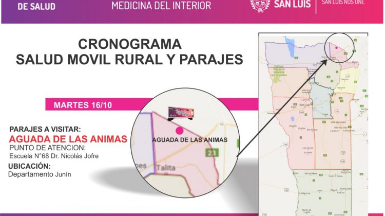 El Móvil de Salud Rural y Parajes llega este martes a Aguada de las Ánimas