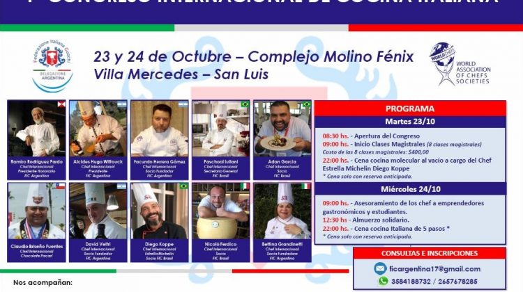 El “Molino Fénix” será sede del 1° Congreso Internacional de Cocina Italiana