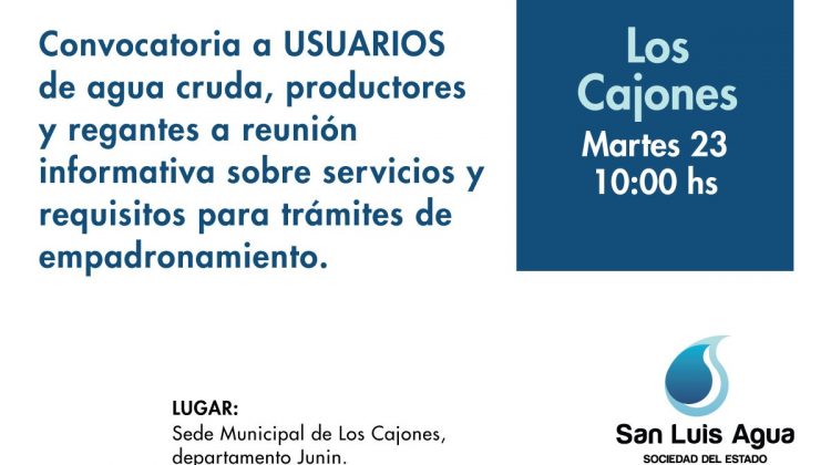 Convocatoria a regantes, productores y usuarios de agua cruda