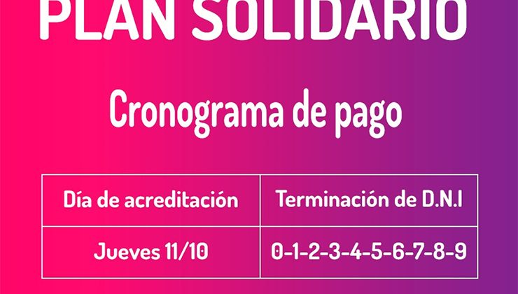 Los beneficiarios del Plan Solidario cobrarán este jueves 11