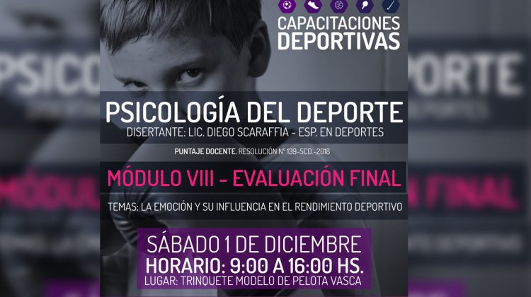 Capacitaciones: dictarán el último módulo de Psicología del Deporte en el Trinquete Modelo