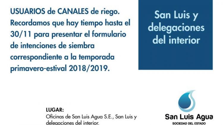 Los regantes deben presentar las intenciones de siembra para la temporada 2018 / 2019