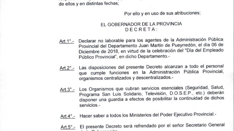 Los empleados públicos del departamento Pueyrredón no trabajarán este jueves